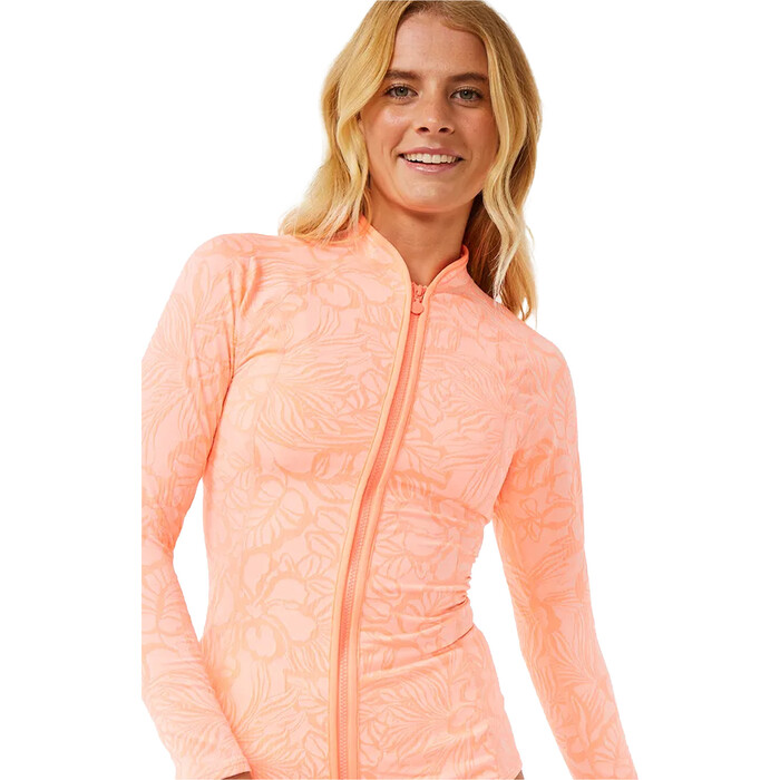 2024 Rip Curl Frauen Sun Chaser Long Sleeve Zip Lycra Weste 16EWRV - Coral